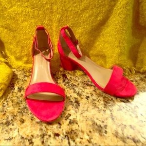Pink suede-feel block heels